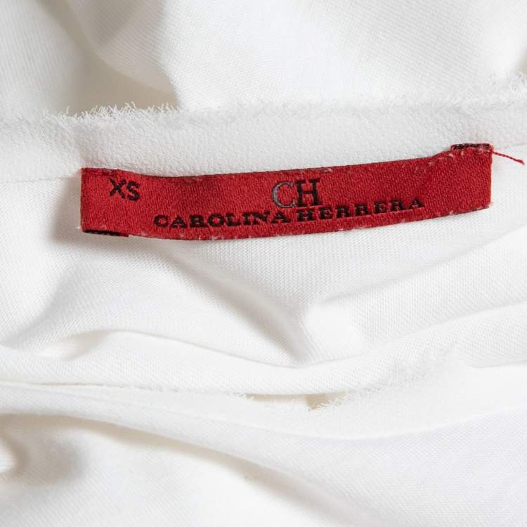 Pre Owned CH Carolina Herrera White Cotton Floral Pearl Applique T-Shirt XS