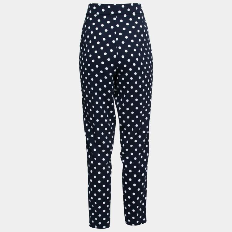 Pre Owned CH Carolina Herrera Navy Blue Polka Dotted Crepe Tapered High Waist Trousers M