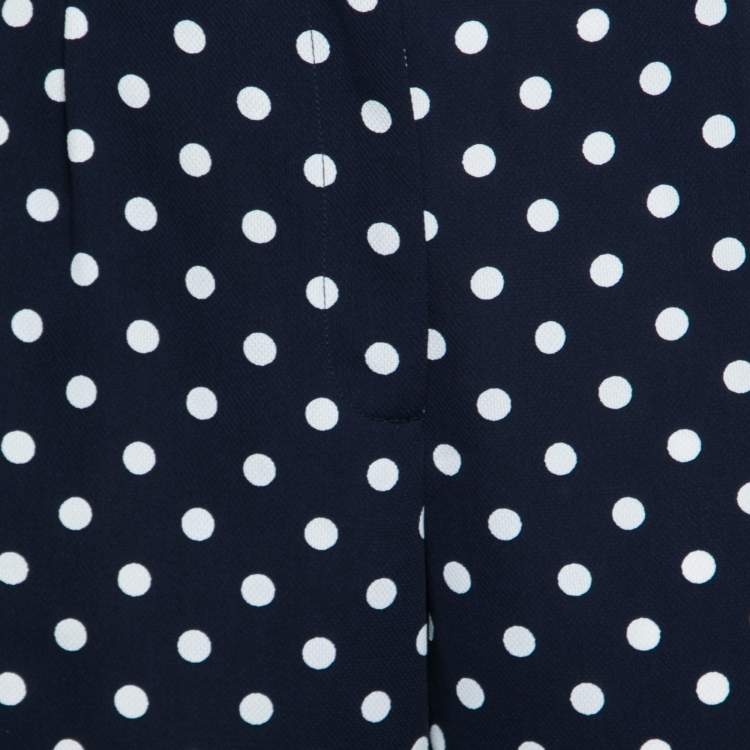 Pre Owned CH Carolina Herrera Navy Blue Polka Dotted Crepe Tapered High Waist Trousers M