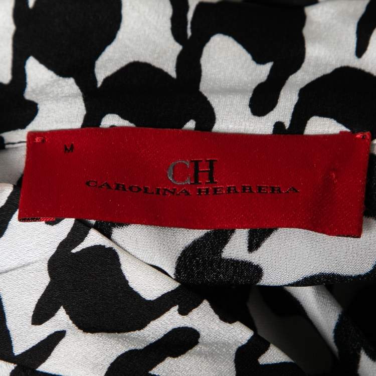Pre Owned CH Carolina Herrera Monochrome Houndstooth Print Satin Jacket M