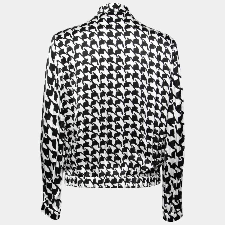 Pre Owned CH Carolina Herrera Monochrome Houndstooth Print Satin Jacket M