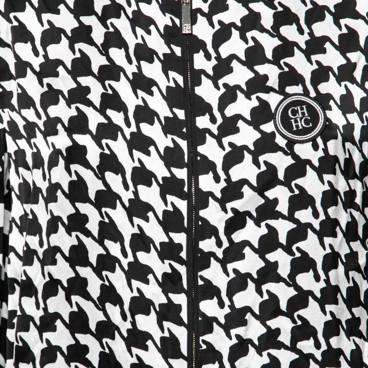 Pre Owned CH Carolina Herrera Monochrome Houndstooth Print Satin Jacket M