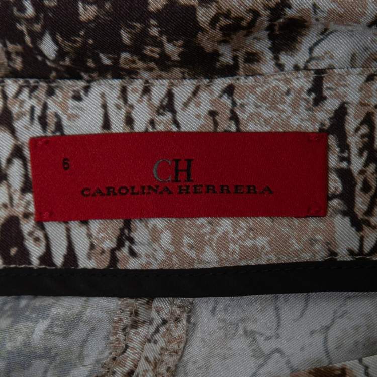 Pre Owned CH Carolina Herrera Brown Printed Satin Wide Leg Pants M