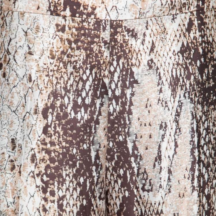 Pre Owned CH Carolina Herrera Brown Printed Satin Wide Leg Pants M