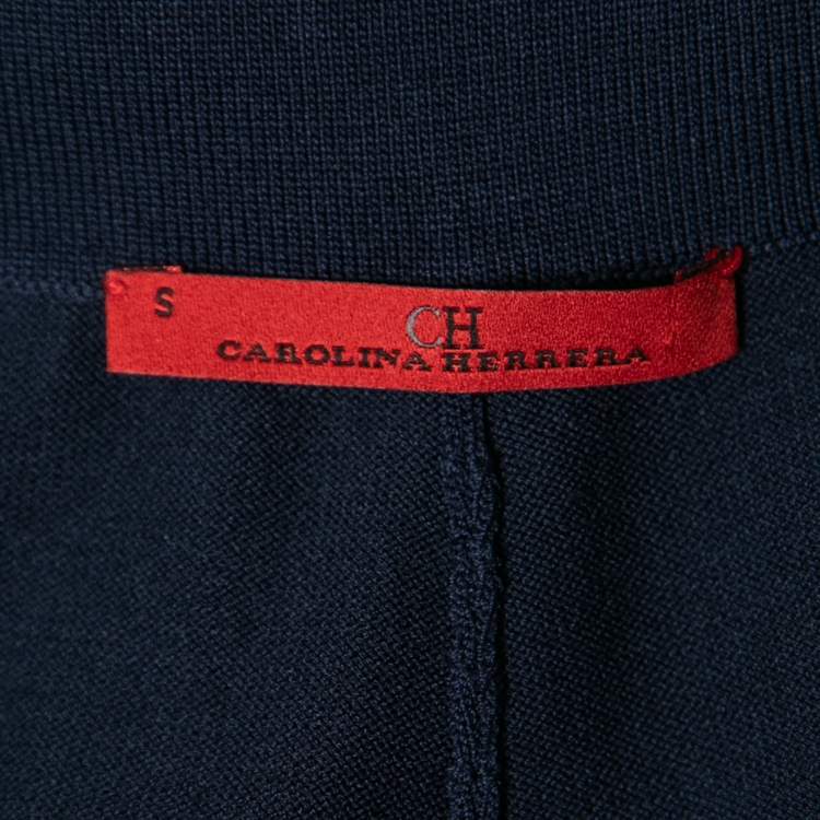 Pre Owned CH Carolina Herrera Navy Blue Knit High Waisted Wide Leg Pants S
