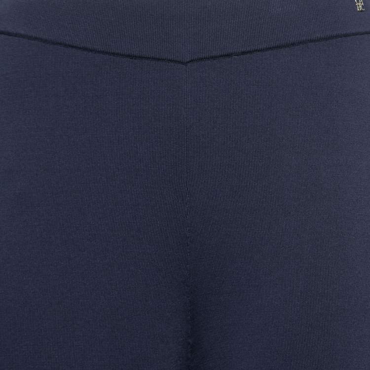 Pre Owned CH Carolina Herrera Navy Blue Knit High Waisted Wide Leg Pants S