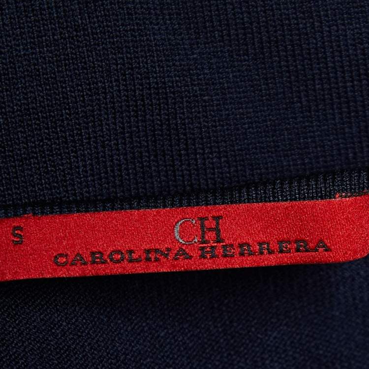Pre Owned CH Carolina Herrera Navy Blue Knit Belted Sleeveless Top S