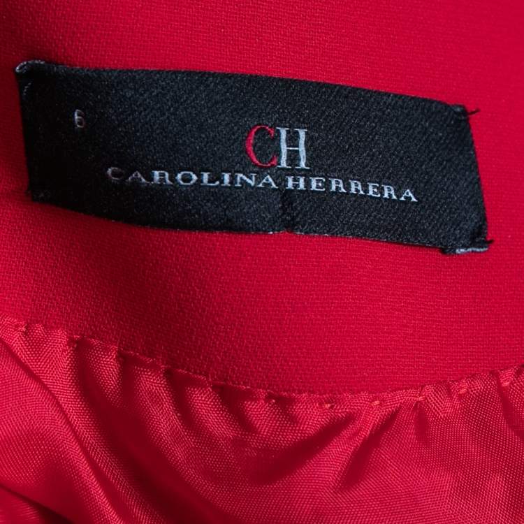 Pre Owned CH Carolina Herrera Red Crepe Belted Suit S/M