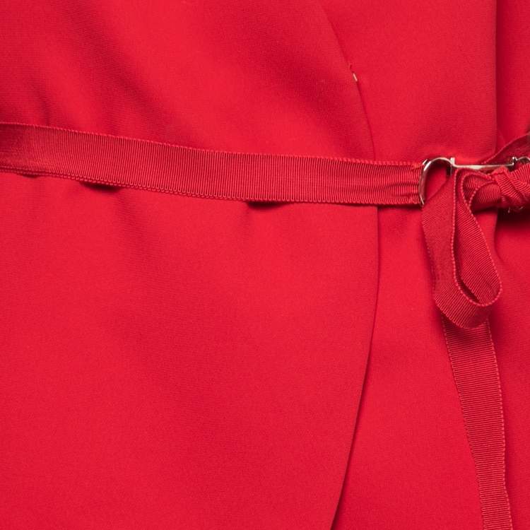 Pre Owned CH Carolina Herrera Red Crepe Belted Suit S/M