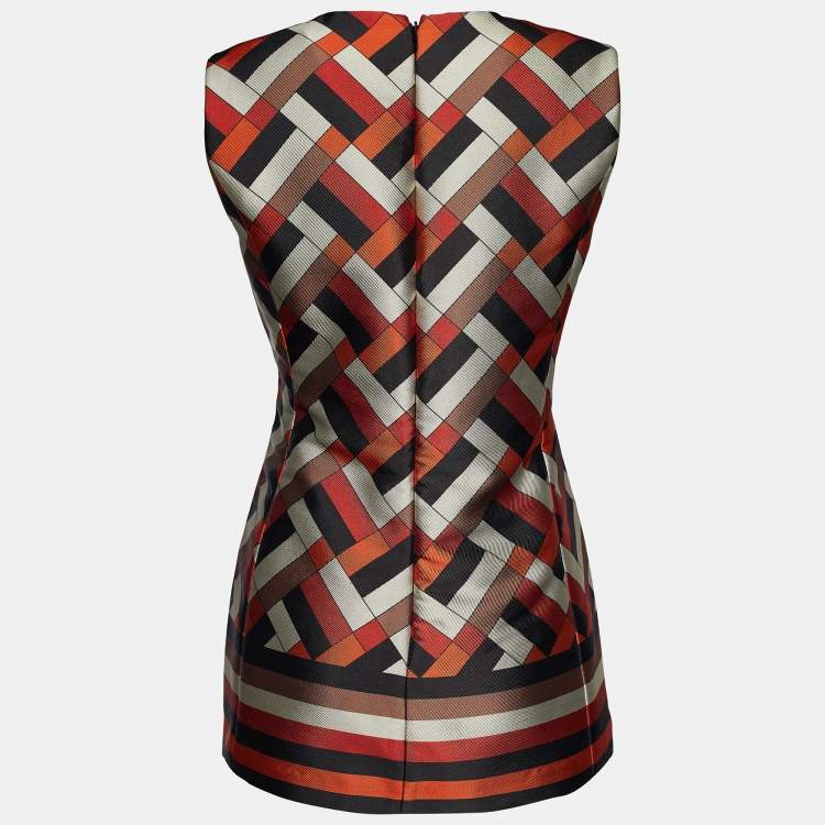 Pre Owned CH Carolina Herrera Multicolor Geometric Print Faille Sleeveless Top M