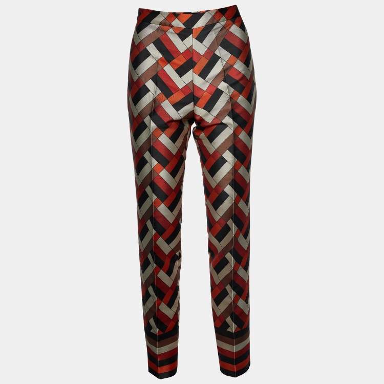 Pre Owned CH Carolina Herrera Multicolor Geometric Print Faille Tapered Pants S