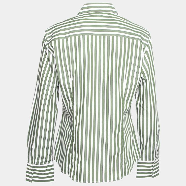 Pre Owned CH Carolina Herrera Green Striped Cotton Button Front Shirt L