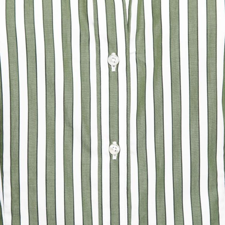 Pre Owned CH Carolina Herrera Green Striped Cotton Button Front Shirt L