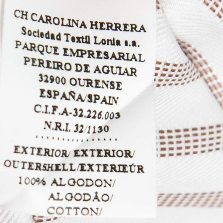 Pre Owned CH Carolina Herrera White & Beige Striped Cotton Neck Tie Detail Shirt L