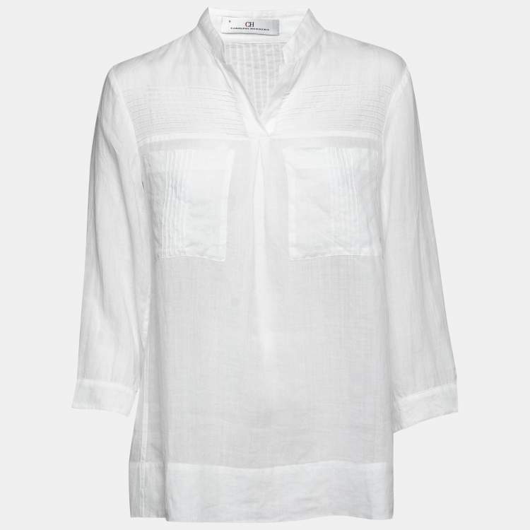 Pre Owned CH Carolina Herrera White Ramie Pocketed Tunic M