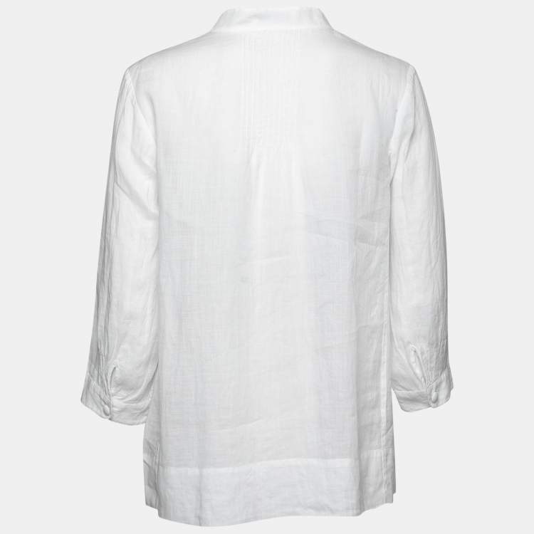 Pre Owned CH Carolina Herrera White Ramie Pocketed Tunic M