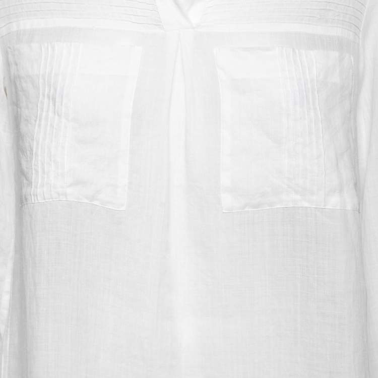 Pre Owned CH Carolina Herrera White Ramie Pocketed Tunic M