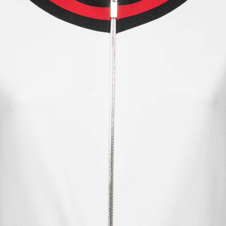 Pre Owned CH Carolina Herrera White Knit Stripe Trim Detail Dress L