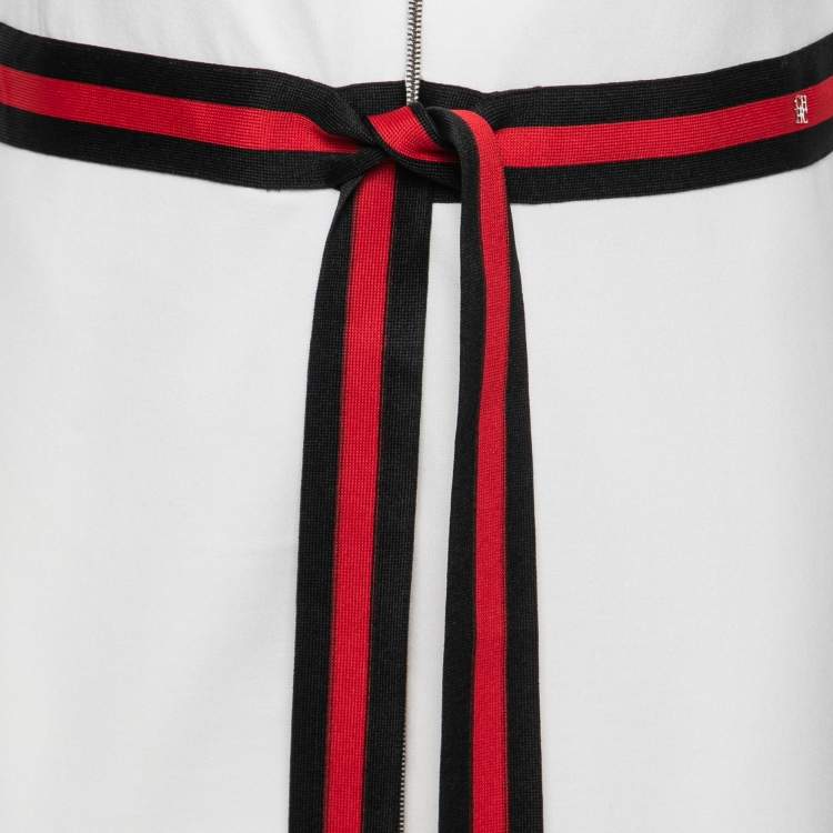 Pre Owned CH Carolina Herrera White Knit Stripe Trim Detail Dress L