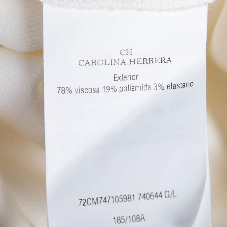 Pre Owned CH Carolina Herrera White Knit Stripe Trim Detail Dress L