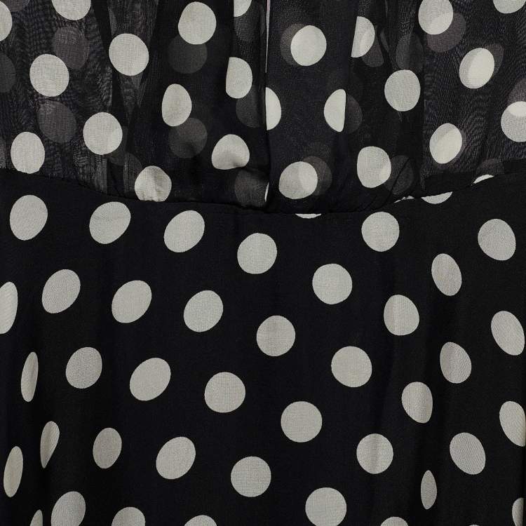 Pre Owned CH Carolina Herrera Black Polka Dot Silk Sleeveless Maxi Dress M