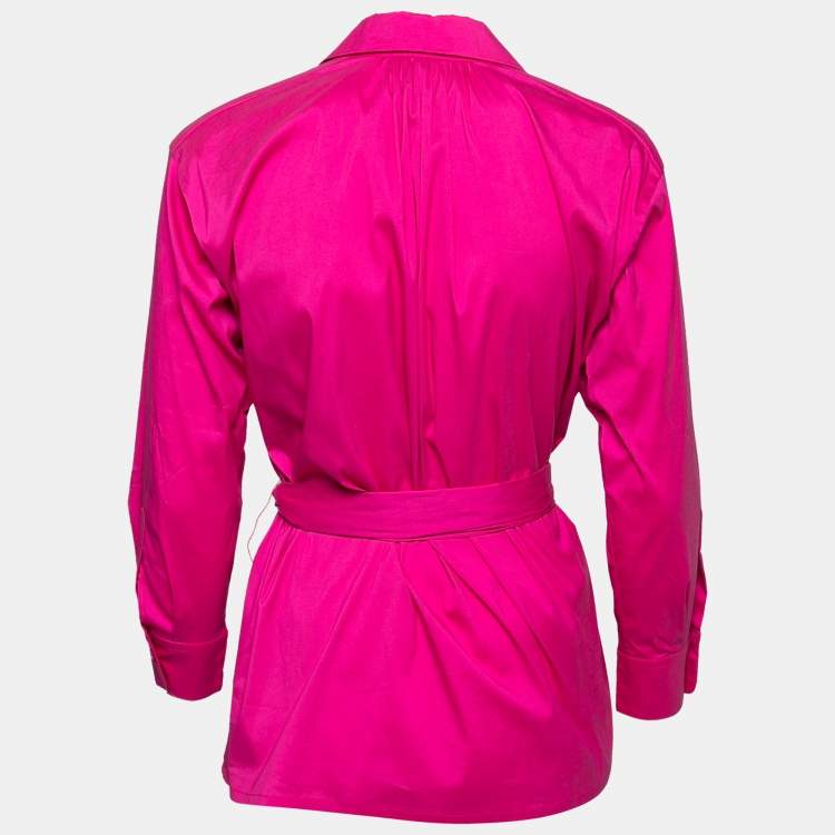 Pre Owned CH Carolina Herrera Pink Stretch Cotton Long Sleeve Blouse L