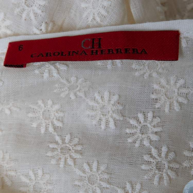 Pre Owned CH Carolina Herrera Cream Floral Embroidered Lace Trimmed Tunic M