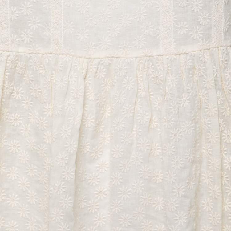 Pre Owned CH Carolina Herrera Cream Floral Embroidered Lace Trimmed Tunic M