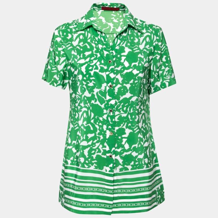 مملوكة مسبقًا CH Carolina Herrera Green Floral Print Silk Shirt M