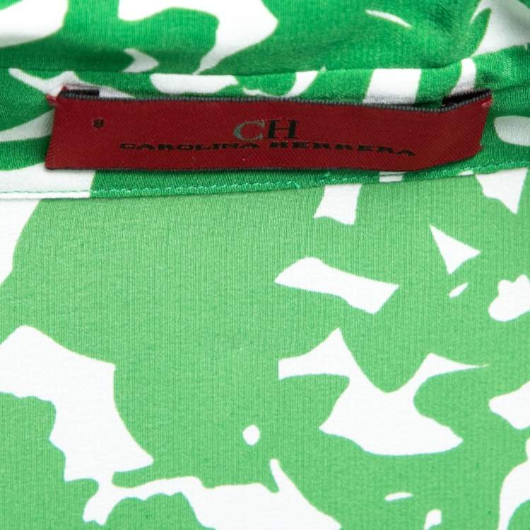 مملوكة مسبقًا CH Carolina Herrera Green Floral Print Silk Shirt M