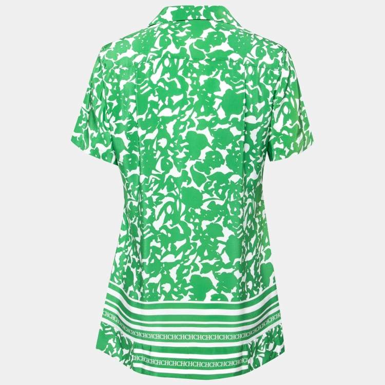 مملوكة مسبقًا CH Carolina Herrera Green Floral Print Silk Shirt M