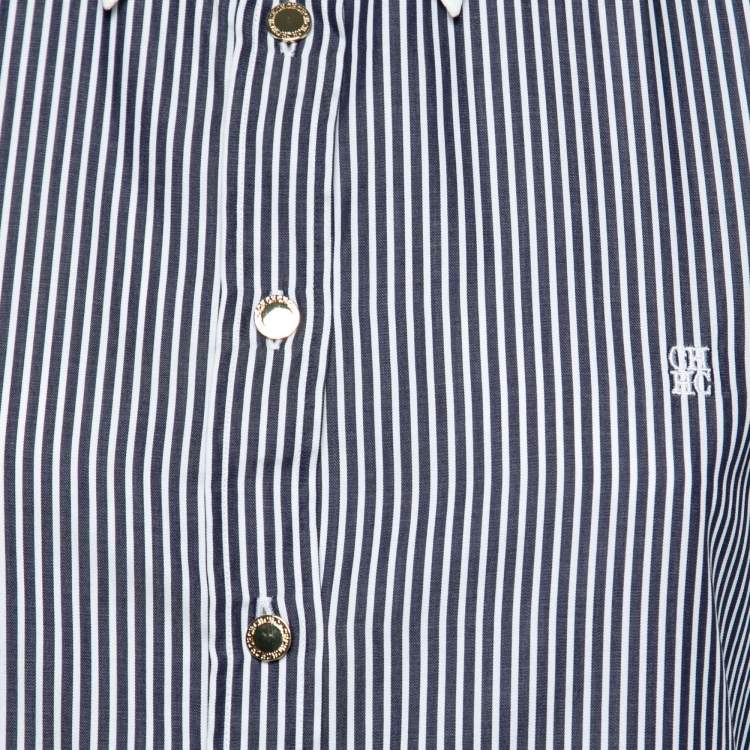 Pre Owned CH Carolina Herrera Navy Blue Stiped Cotton Button Front Shirt M