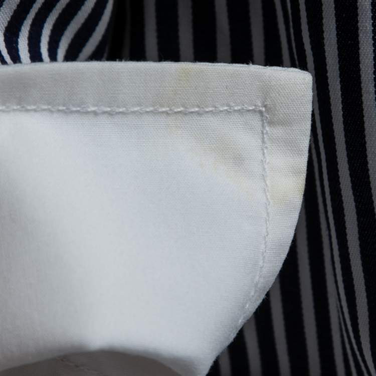 Pre Owned CH Carolina Herrera Navy Blue Stiped Cotton Button Front Shirt M