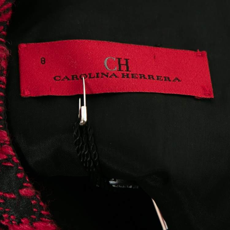 Pre Owned CH Carolina Herrera Red & Black Textured Jacquard Dress M