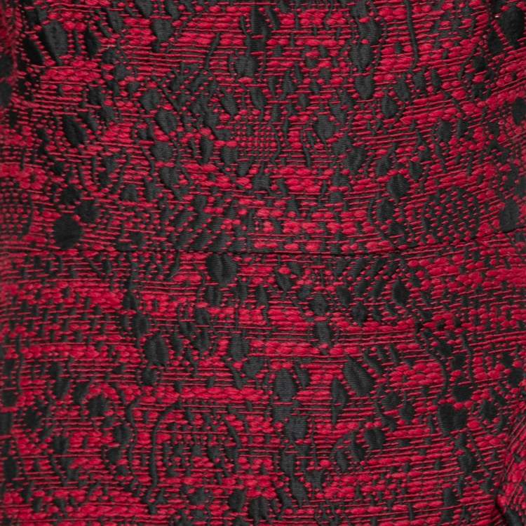 Pre Owned CH Carolina Herrera Red & Black Textured Jacquard Dress M