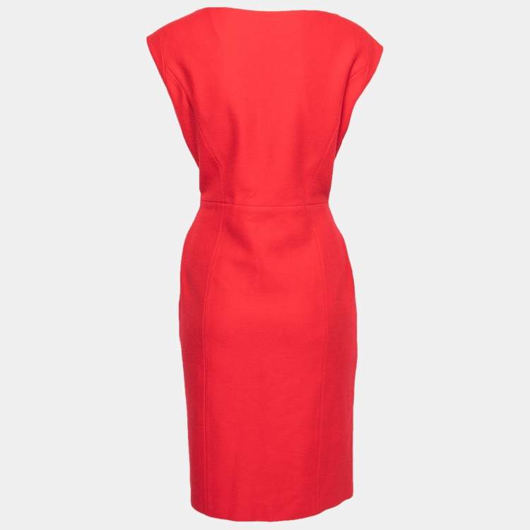 Pre Owned CH Carolina Herrera Red Wool Sleeveless Midi Dress L