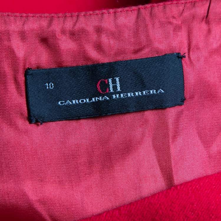 Pre Owned CH Carolina Herrera Red Wool Sleeveless Midi Dress L