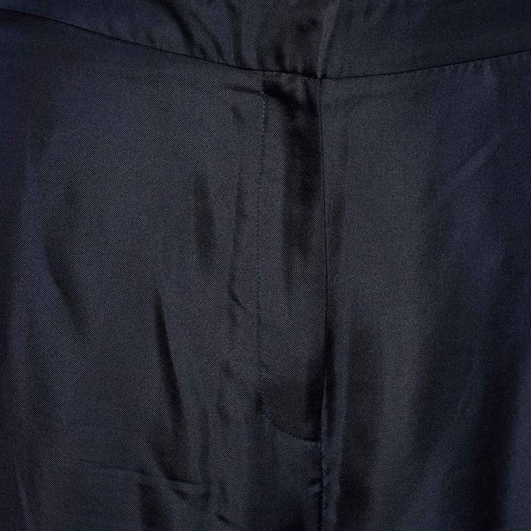 Pre Owned CH Carolina Herrera Navy Blue Silk Logo Tape Pants M