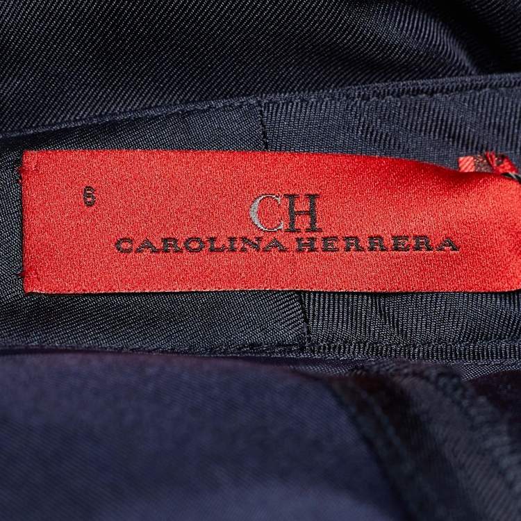 Pre Owned CH Carolina Herrera Navy Blue Silk Logo Tape Pants M