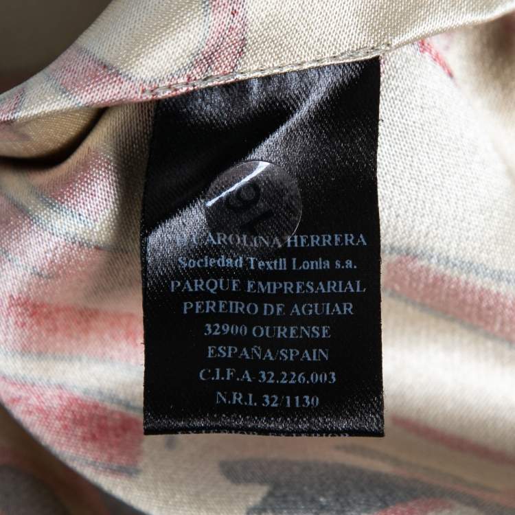 Pre Owned CH Carolina Herrera Cream Printed Silk-Satin Pleated Skirt M   
