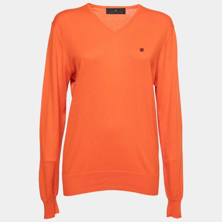 مملوكة مسبقًا CH Carolina Herrera Orange Cotton Knit Long-Sleeve Sweater S