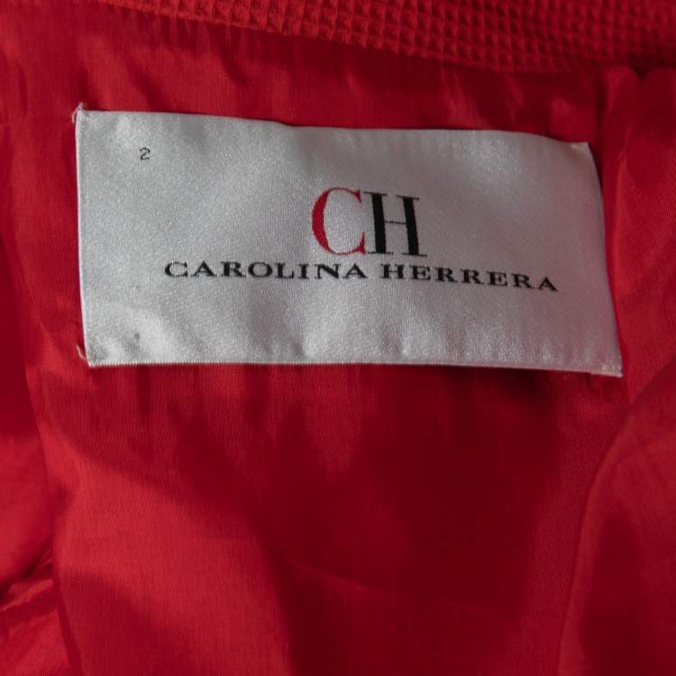 Pre Owned CH Carolina Herrera Red Knit Button Front Jacket S