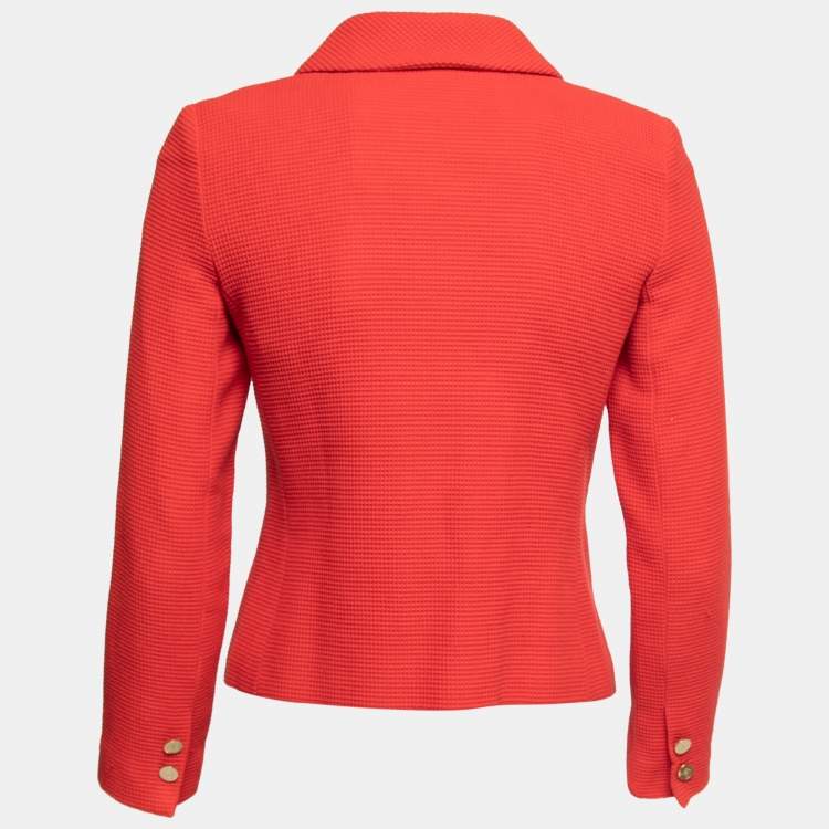 Pre Owned CH Carolina Herrera Red Knit Button Front Jacket S