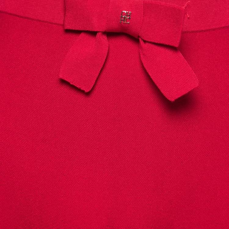 Pre Owned CH Carolina Herrera Red Knit Bow Detail Skirt XS