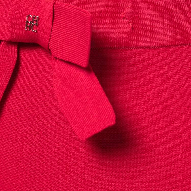 Pre Owned CH Carolina Herrera Red Knit Bow Detail Skirt XS