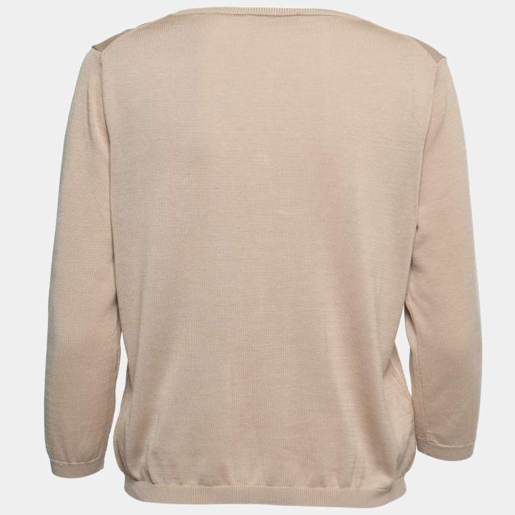 مملوكة مسبقًا CH Carolina Herrera Beige Silk Knit Button Front Cardigan L