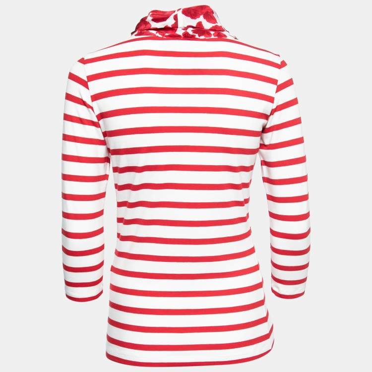 Pre Owned  CH Carolina Herrera Red Striped Cotton Tie Neck Top XS