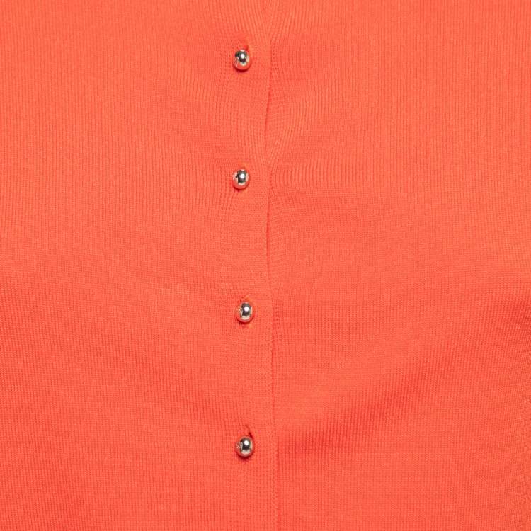 Pre Owned CH Carolina Herrera Orange Knit Button Front Cardigan XS