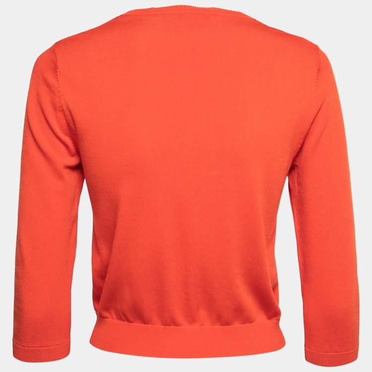 Pre Owned CH Carolina Herrera Orange Knit Button Front Cardigan XS