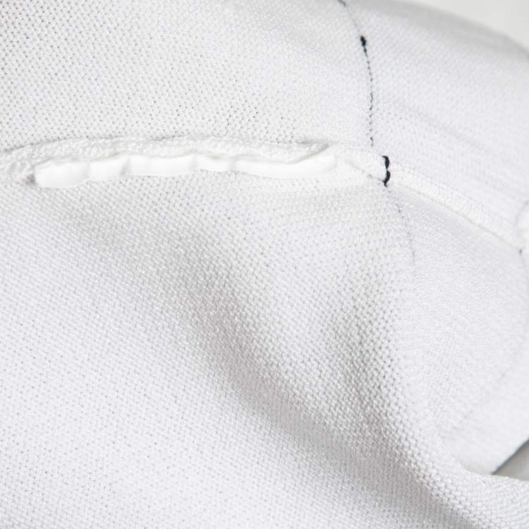 Pre Owned CH Carolina Herrera White Knit Belt Detail Round Neck Top S